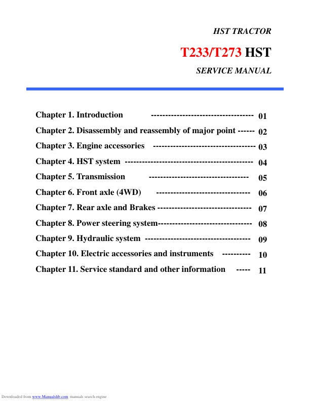 TYM T 233 273 Tractor Service Manual sample page with technical illustrations