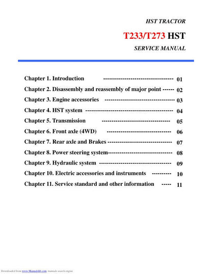 TYM T 233 273 Tractor Service Manual sample page with technical illustrations