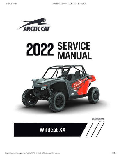 Arctic Cat Wildcat XX UTV Service Manual factory service manual title page