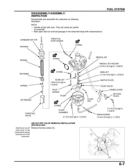 Honda XL125 XR125 XR150 Motorcycle Service Manual sample page showing repair procedures