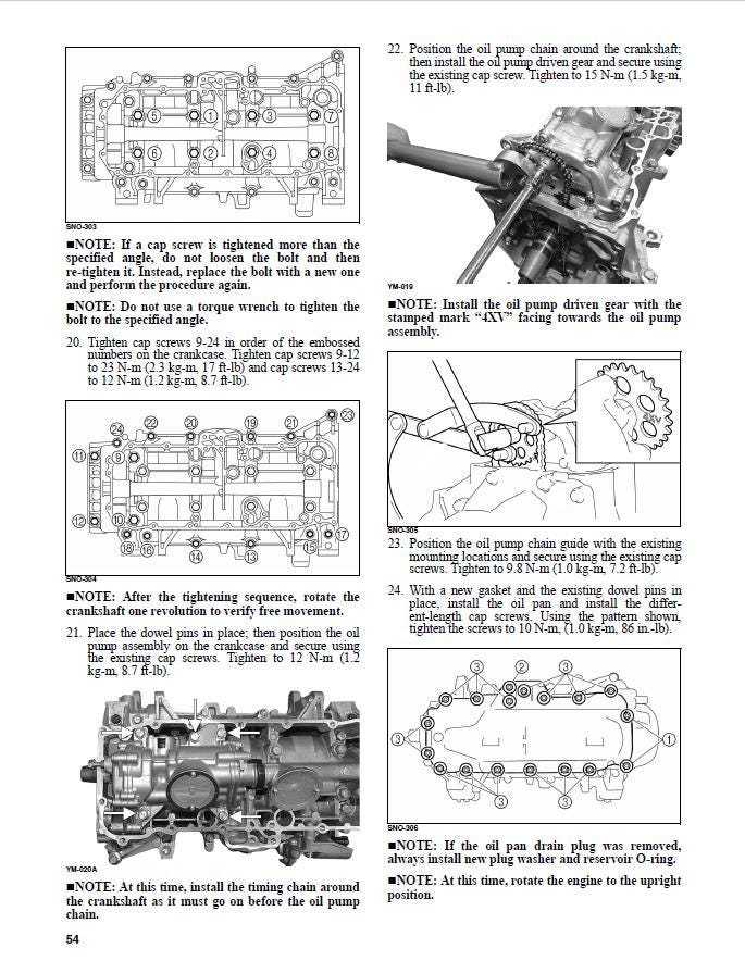 Yamaha Sidewinder Snowmobile Service Manual sample page with diagrams and specifications