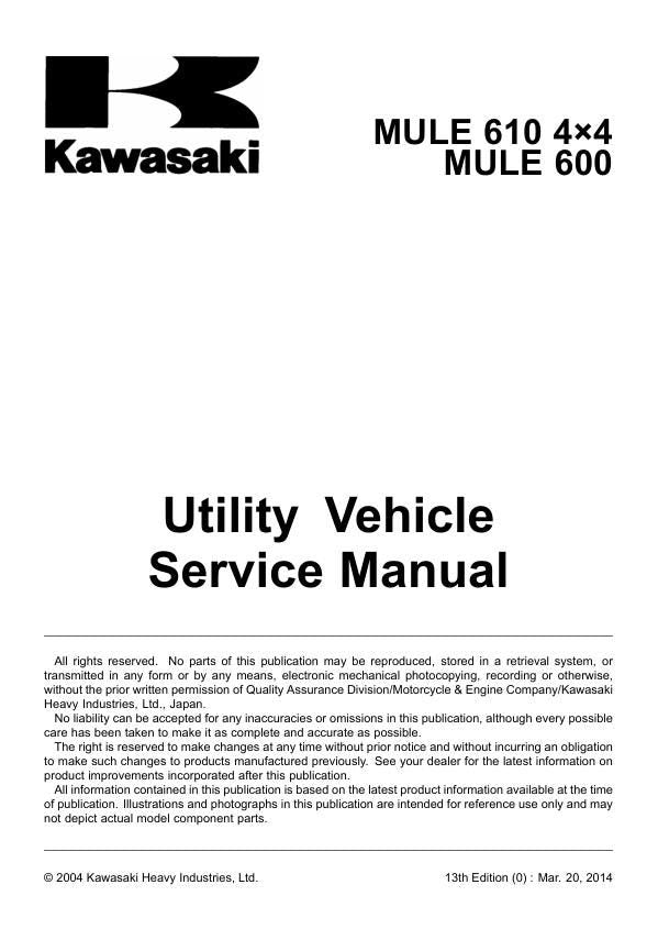 Kawasaki Mule 600 610 UTV Service Manual sample page from service manual