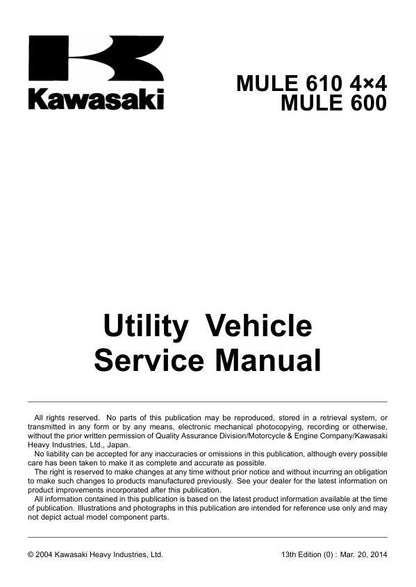 Kawasaki Mule 600 610 UTV Service Manual sample page from service manual