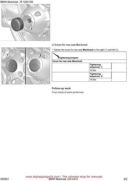 BMW R1250 GS K50 /12 Motorcycle Service Manual sample page with service data and tables