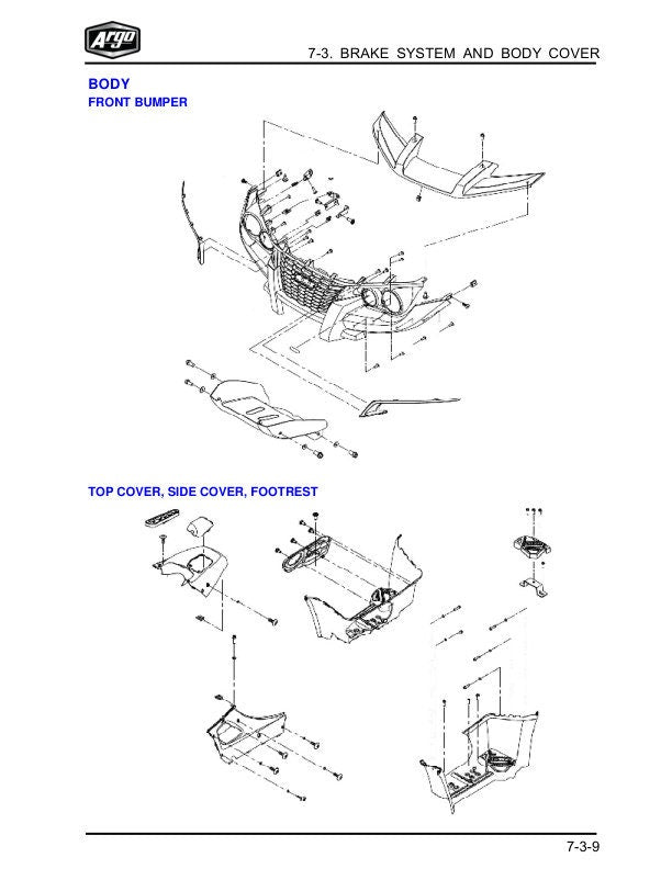 Argo XPLORER XRT 1000 UTV Service Manual sample page with technical illustrations