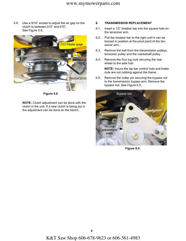 Cub Cadet RZT  Zero Turn Mower Service Manual sample page showing repair procedures