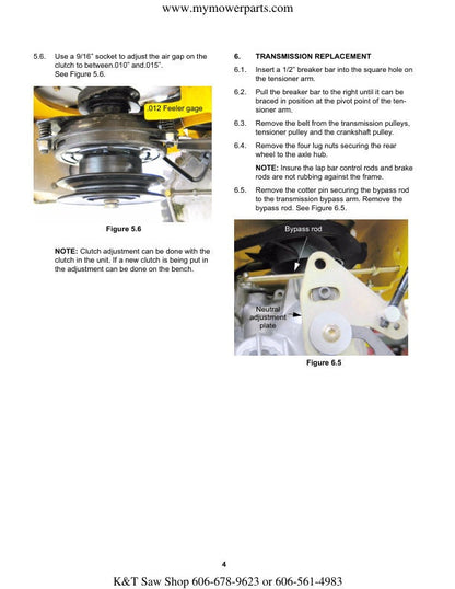 Cub Cadet RZT  Zero Turn Mower Service Manual sample page showing repair procedures