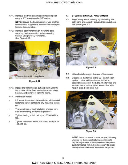 Cub Cadet RZT  Zero Turn Mower Service Manual sample page with technical illustrations