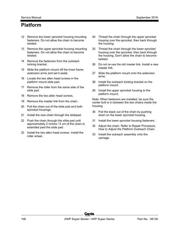 Genie AWP IWP Super Series Lift Service Manual sample page from the repair manual