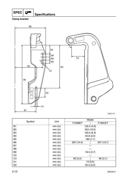 Yamaha F100B F100C Outboard Service Manual sample page from service manual