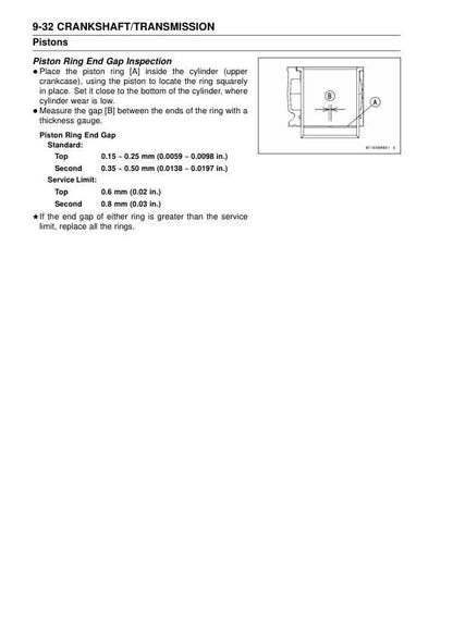 Kawasaki Ninja ZX-10R Motorcycle Service Manual sample page with diagrams and specifications