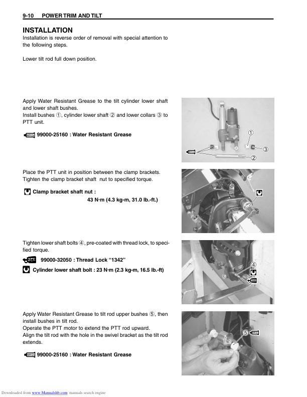 Suzuki DF25 DF30 Outboard Service Manual sample page with service data and tables
