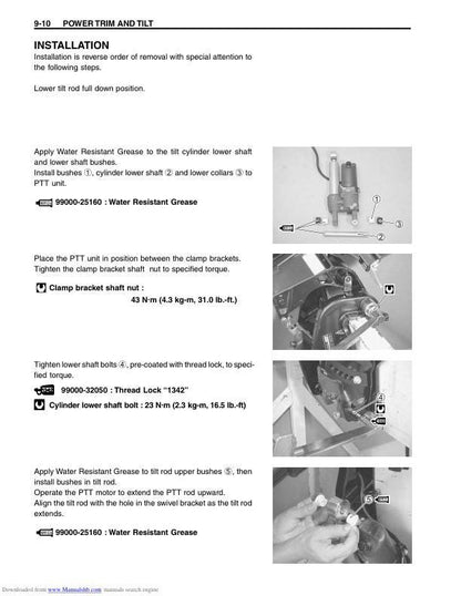 Suzuki DF25 DF30 Outboard Service Manual sample page with service data and tables