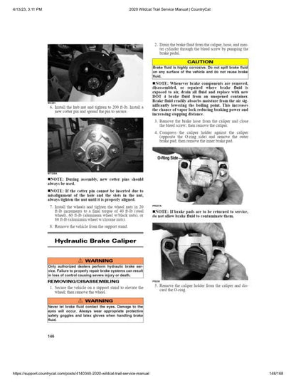 Arctic Cat Wildcat Trail UTV Service Manual sample page with service data and tables