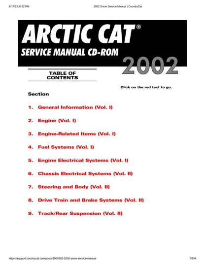 Arctic Cat ZR ZL Mountain Cat Panther Pantera Snowmobile Service factory service manual title page