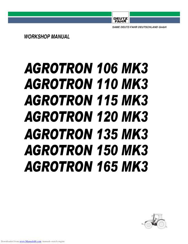 Deutz Agrotron 106 110 115 120 135 150 165 MK3 Tractor Service Manual factory service manual title page