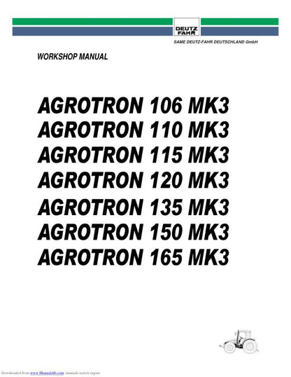Deutz Agrotron 106 110 115 120 135 150 165 MK3 Tractor Service Manual factory service manual title page