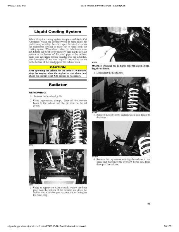 Arctic Cat Wildcat Sport 700 UTV Service Manual sample page with diagrams and specifications