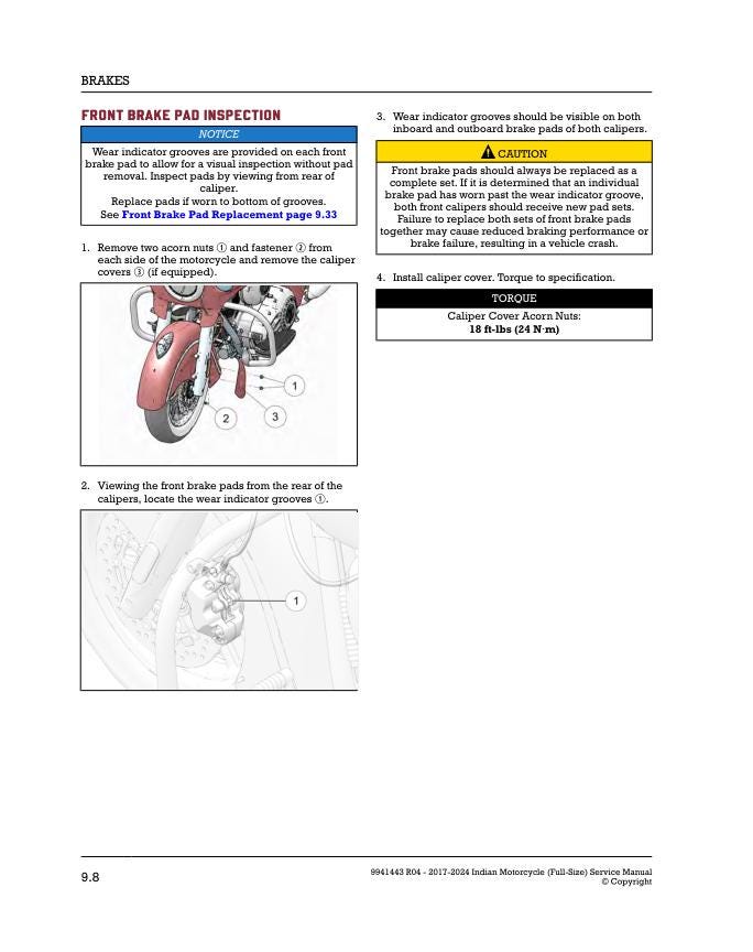 Indian Chief Chieftain Roadmaster Springfield Full Size Motorcycle sample page from the repair manual