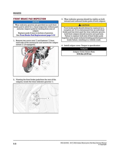 Indian Chief Chieftain Roadmaster Springfield Full Size Motorcycle sample page from the repair manual