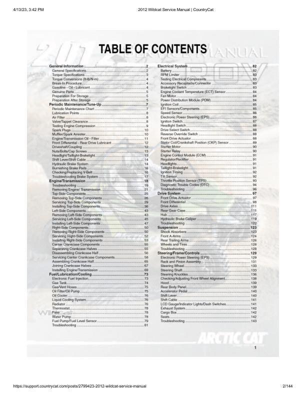 Arctic Cat Wildcat 1000 UTV Service Manual factory service manual title page