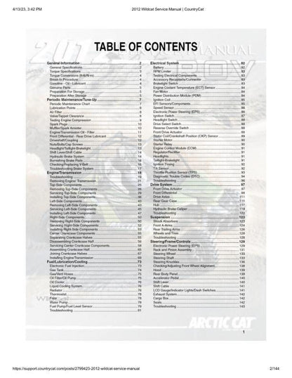 Arctic Cat Wildcat 1000 UTV Service Manual factory service manual title page