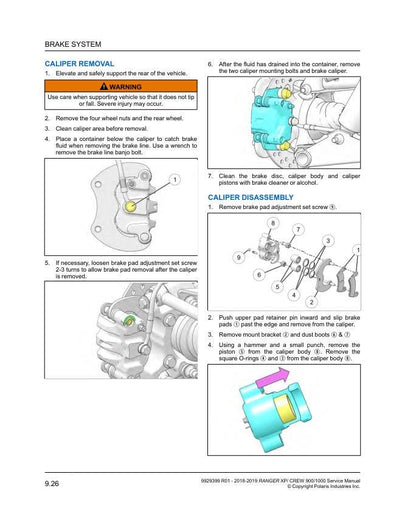 Polaris Ranger 900 1000 XP Crew UTV Service Manual sample page with service data and tables