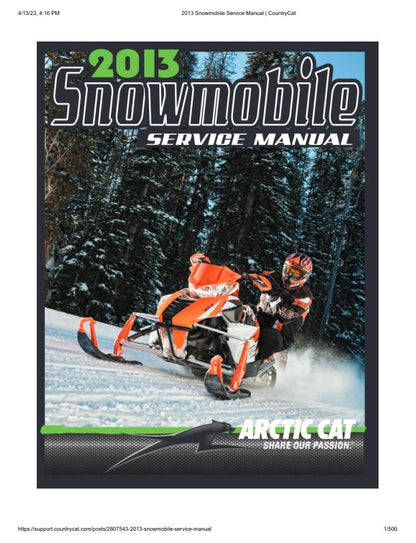Arctic Cat F5 F800 F1100 M XF Bearcat T570 TZ Snowmobile Service factory service manual title page