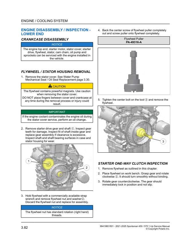 Polaris Sportsman 450 570 ATV Service Manual sample page showing repair procedures