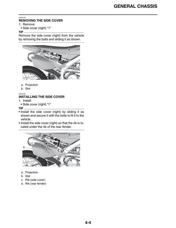 Yamaha YZ 450 FN Motorcycle Service Manual sample page with diagrams and specifications