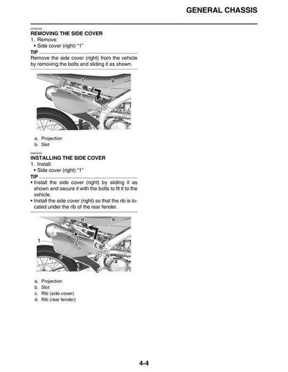 Yamaha YZ 450 FN Motorcycle Service Manual sample page with diagrams and specifications