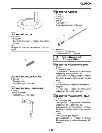 Yamaha YZ450FP Motorcycle Service Manual sample page with technical illustrations
