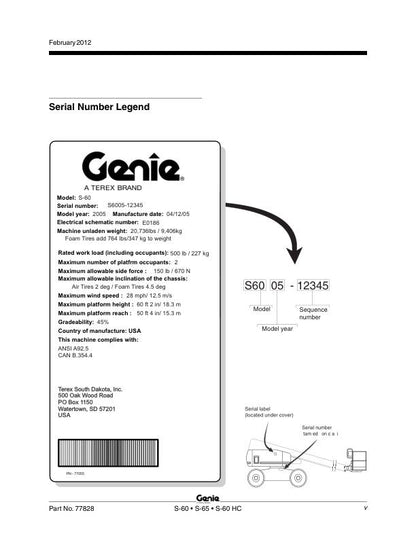 Genie S 60 55 60HC Boom Lift Service Manual sample page showing repair procedures