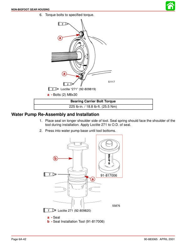 Mercury Mariner 40 45 50 Bigfoot Outboard Service Manual sample page with technical illustrations