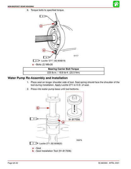 Mercury Mariner 40 45 50 Bigfoot Outboard Service Manual sample page with technical illustrations