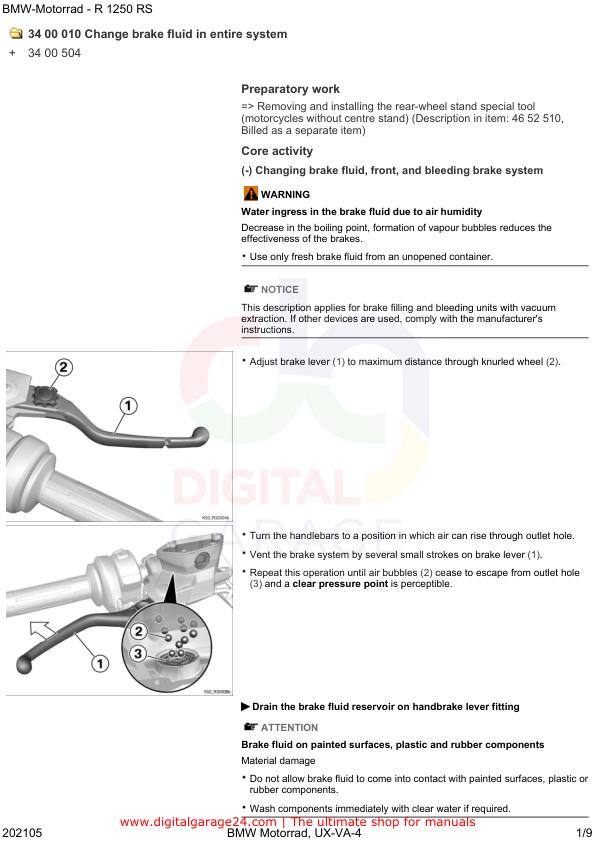 BMW R1250 RS K54 /11 Motorcycle Service Manual sample page from the repair manual
