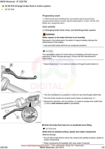 BMW R1250 RS K54 /11 Motorcycle Service Manual sample page from the repair manual