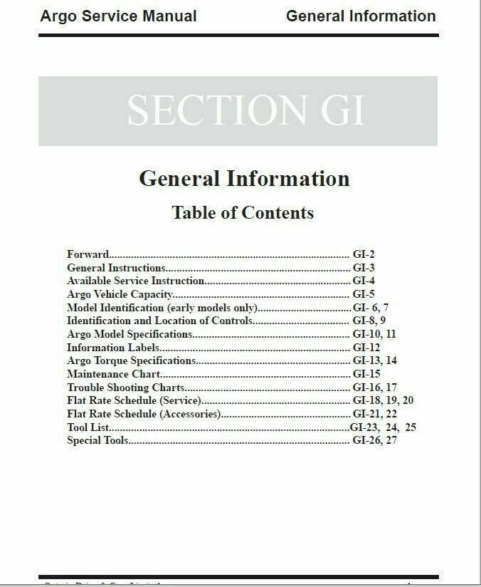 Argo S SN BF RB C CB V A B N R Service Manual sample page from service manual