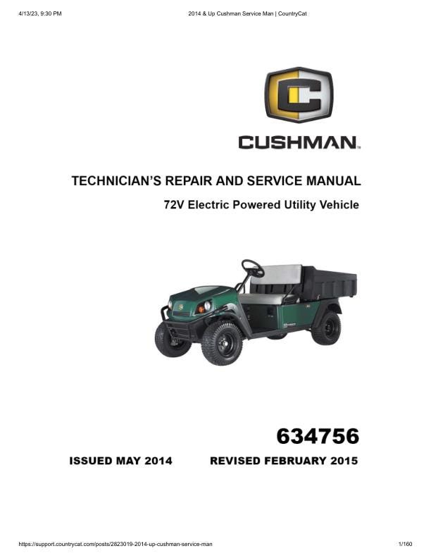 Cushman Hauler Pro 72V Golf Cart Service Manual 2014-2020 - Service Manual PDF Instant Download