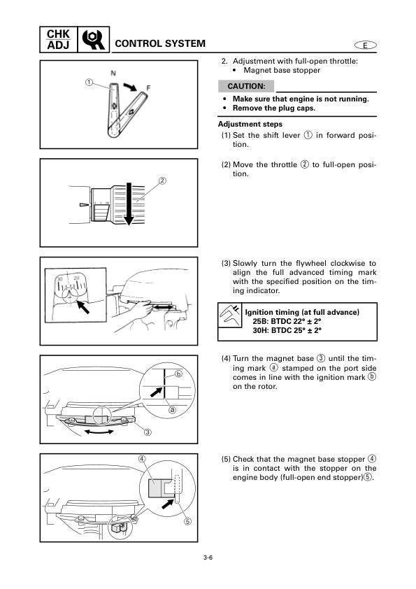 Yamaha 25BMH 30HMH Outboard Service Manual sample page with diagrams and specifications