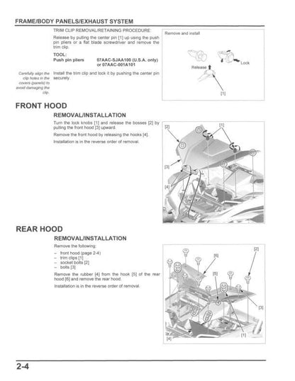 Honda Talon 1000 UTV Service Manual sample page with technical illustrations