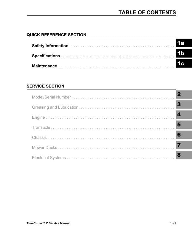 Toro TimeCutter Z16 Z17 Z18 ZX17K Mower Service Manual sample page from service manual