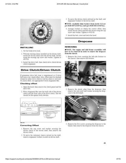 Arctic Cat ZR200 Snowmobile Service Manual sample page with service data and tables