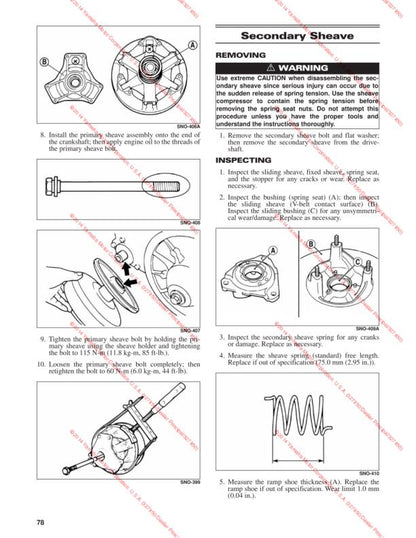 Yamaha SR Viper Snowmobile Service Manual sample page with service data and tables