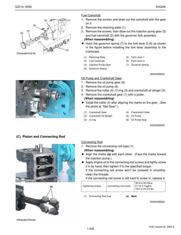 Kubota GZD 15 Mower Service Manual sample page with service data and tables