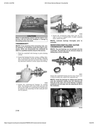 Arctic Cat Bearcat F5 F800 F1100 T570 TZ1 XF M Snowmobile Service sample page showing repair procedures