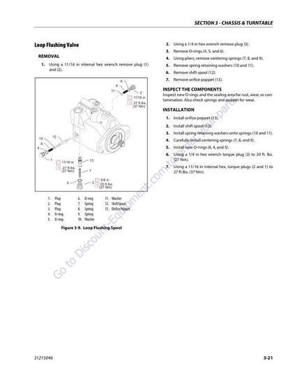 JLG 800 AJ Articulated Boom Lift Service Manual sample page with diagrams and specifications
