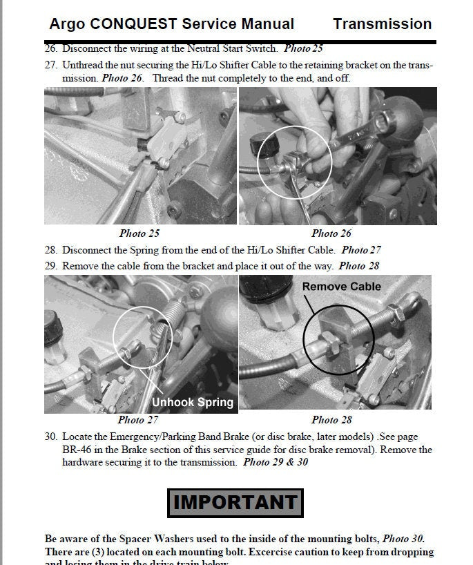 Argo Conquest 8x8 UTV Service Manual sample page with diagrams and specifications