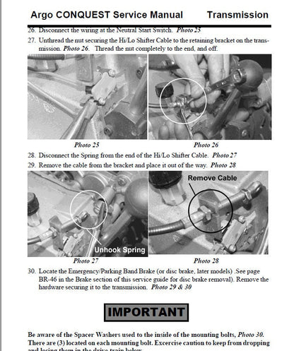 Argo Conquest 8x8 UTV Service Manual sample page with diagrams and specifications