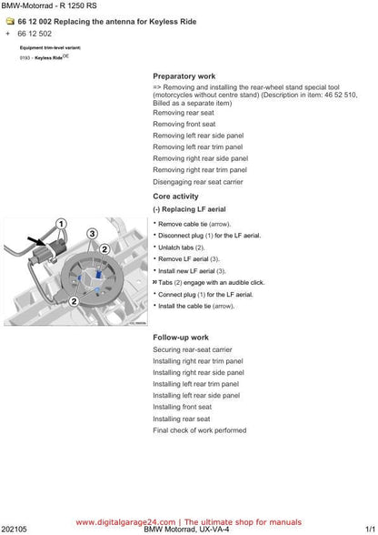 BMW R1250 RS K54 /11 Motorcycle Service Manual sample page showing schematics and diagrams